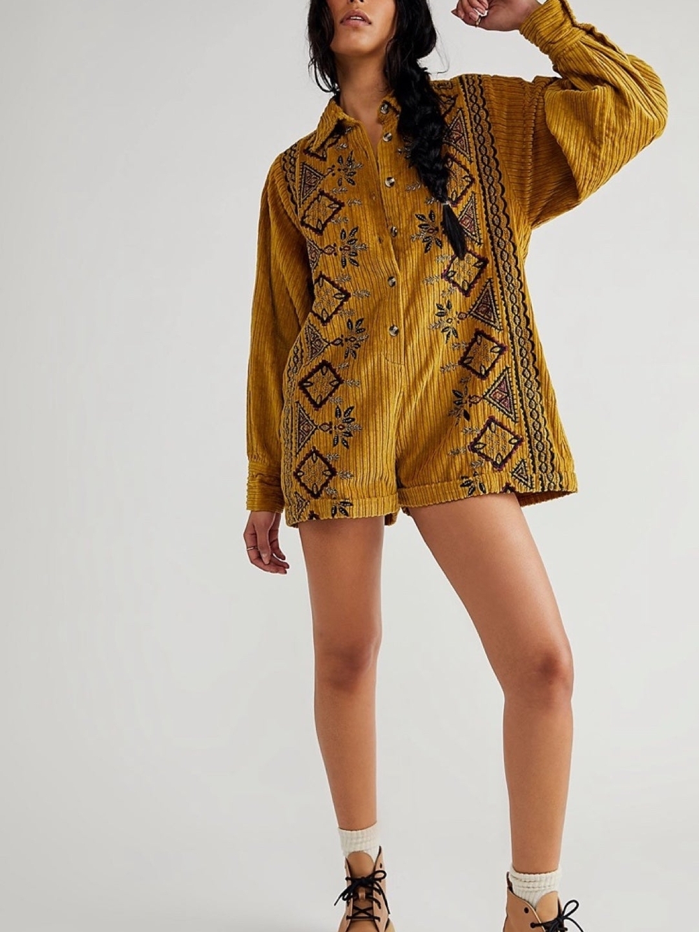 Free People Corduroy Dreams Romper in Gold Coast - LARGE NWT - retail $288
